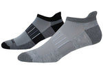 Brooks Ghost Midweight no-show socks in grey and black, two-pair pack displayed