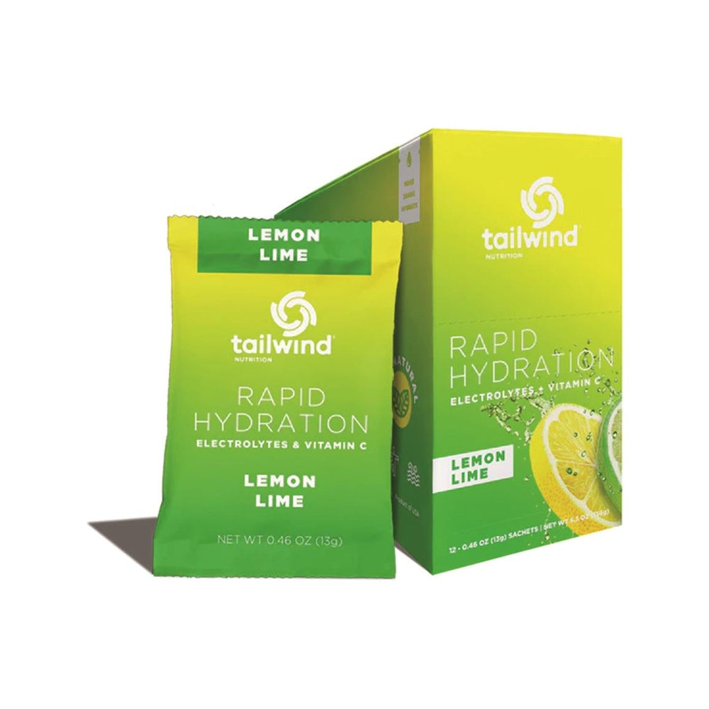 Tailwind Nutrition Rapid Hydration Lemon Lime single sachet and box of 12