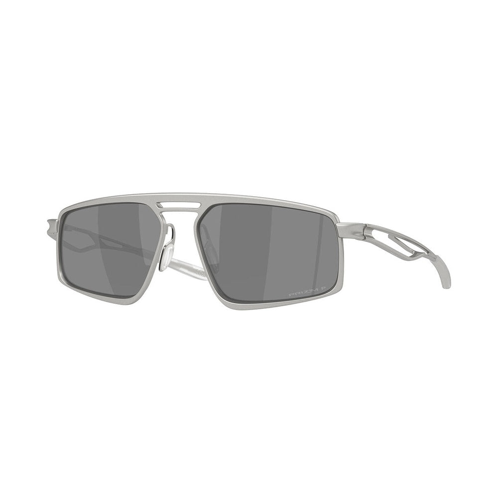 Oakley Bushwick sunglasses with satin chrome frame and Prizm Black polarized lenses