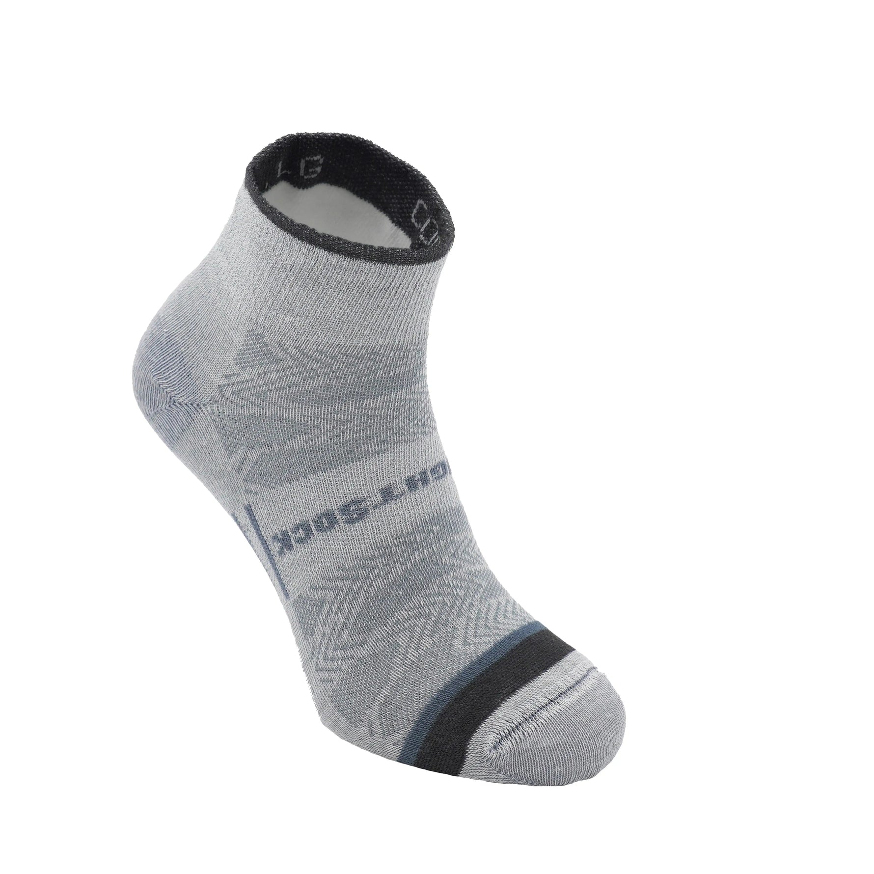 Wrightsock Coolmesh II quarter length anti-blister sock in steel grey with black trim