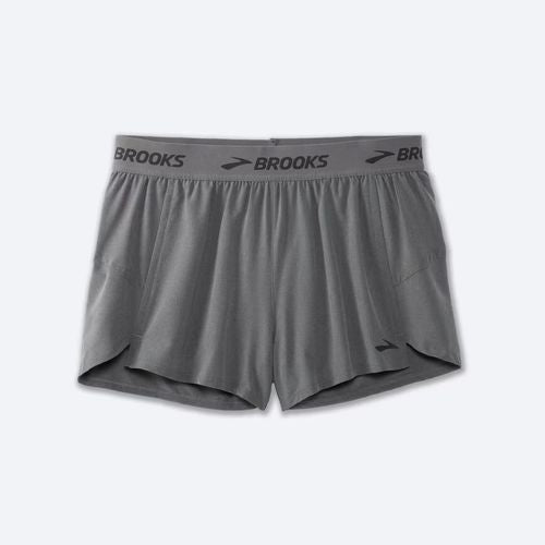 Brooks Chaser 3-inch running shorts in heathered charcoal gray with branded elastic waistband