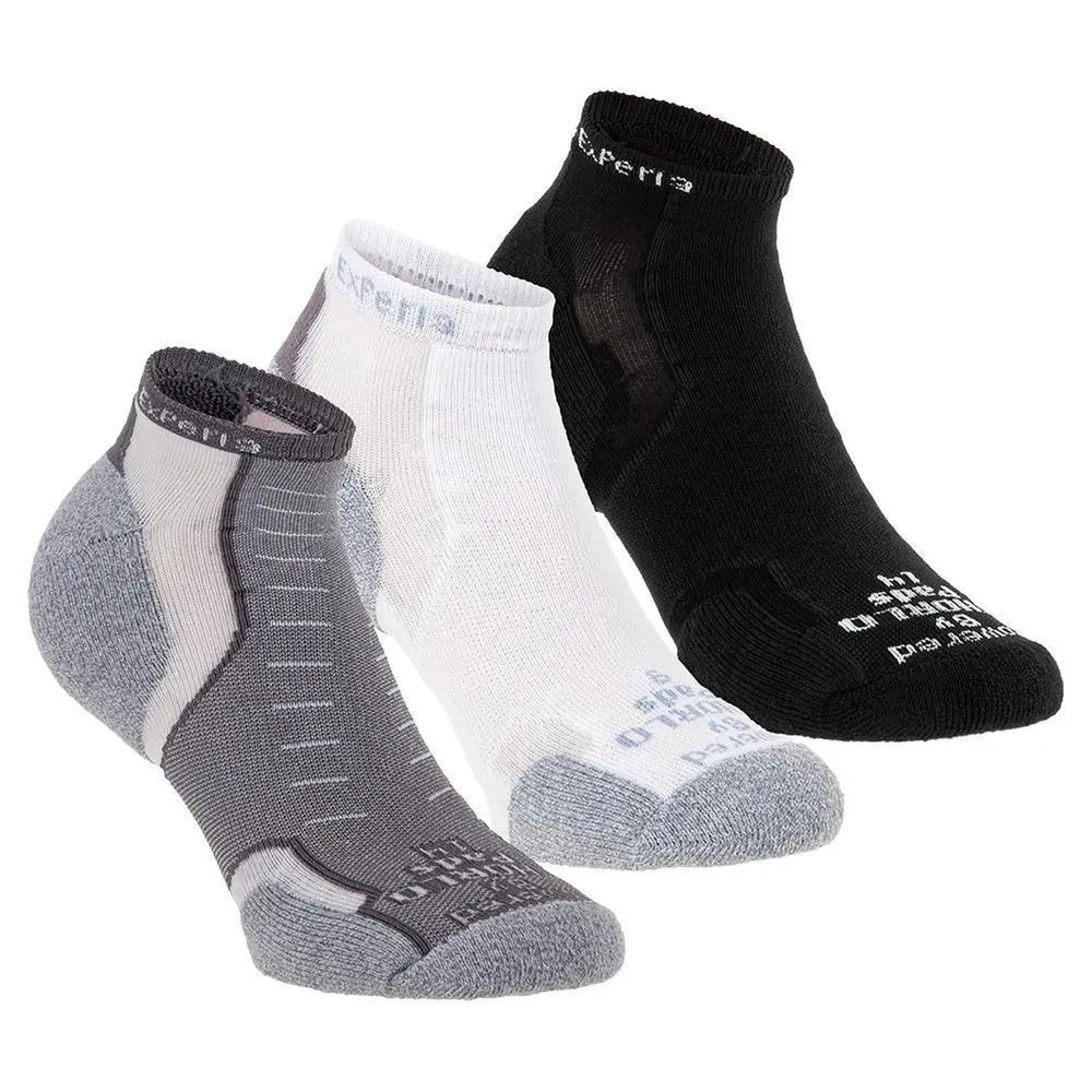 Thorlos Experia Micro Mini Fierce ankle socks in gray, white, and black three-pack