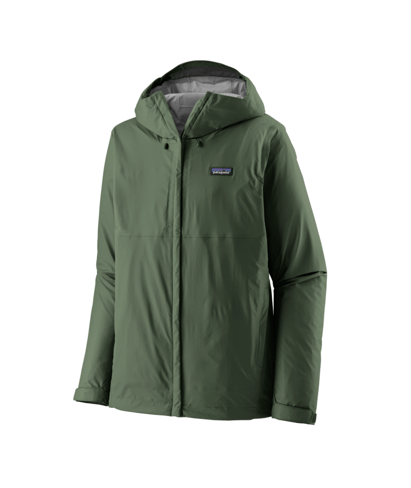 Patagonia Men's Torrentshell 3L hooded rain jacket in Canopy Green colorway