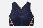 Brooks Dare high-neck sports bra in navy with coral trim details