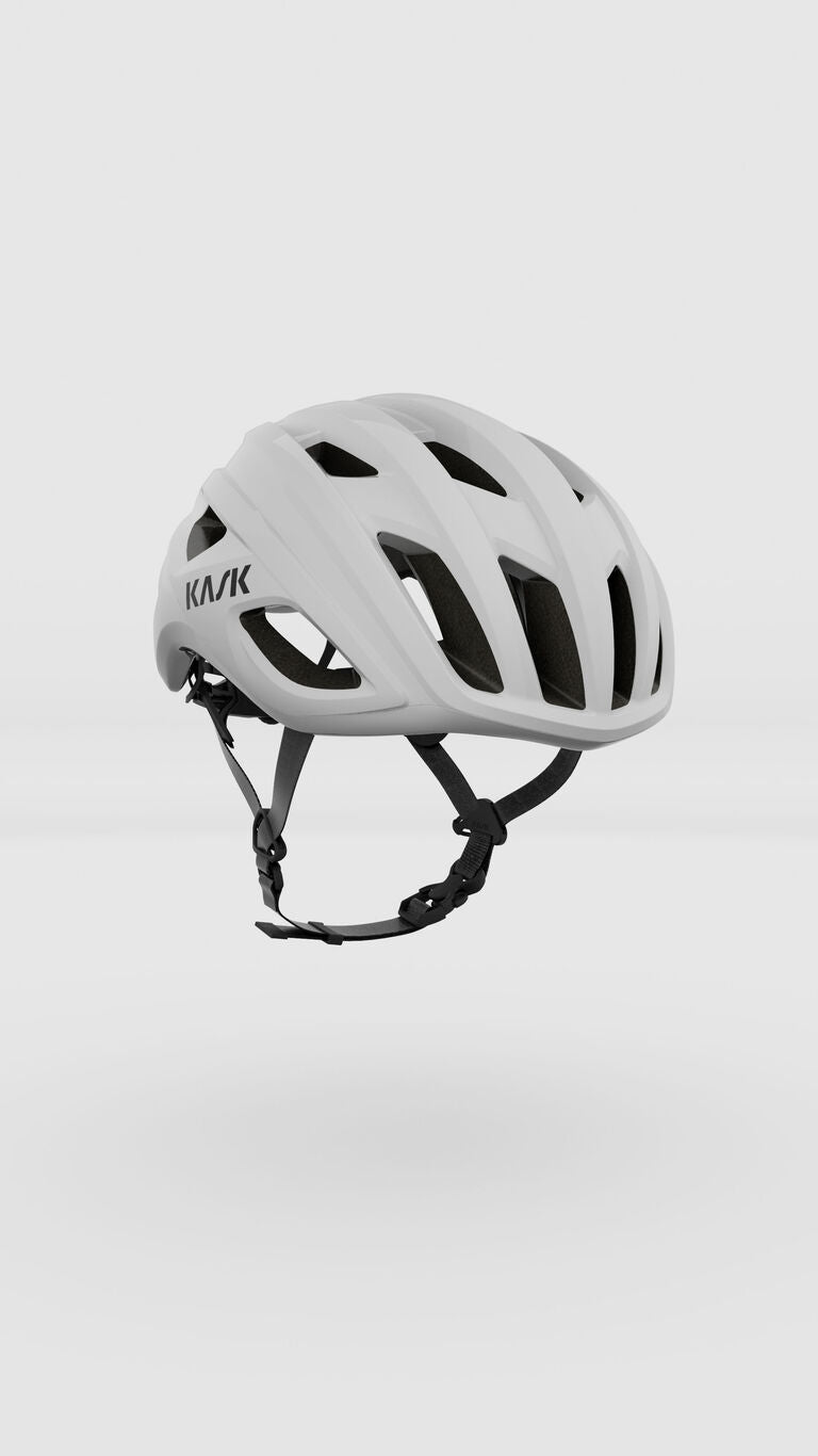KASK Mojito Cubed cycling helmet in light grey with ventilation vents and black straps
