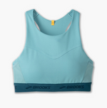 Brooks Drive 3 Pocket Bra in aqua blue with darker teal branded waistband