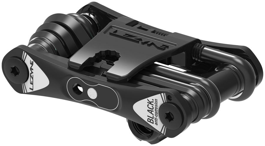 Lezyne RAP II 6 Multi Tool black folded compact angled view showing tool pivots and end caps