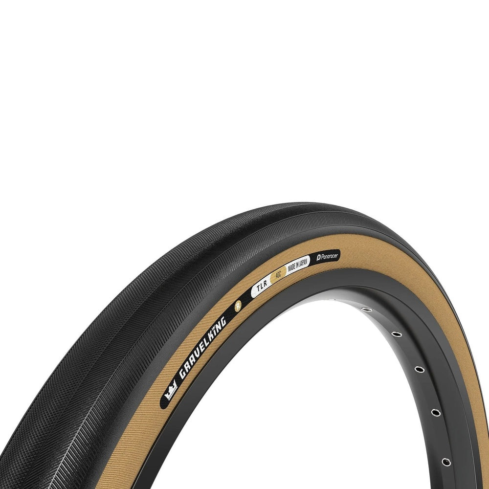 Panaracer Gravelking R 700x35 folding tubeless tire with black tread and tan sidewall