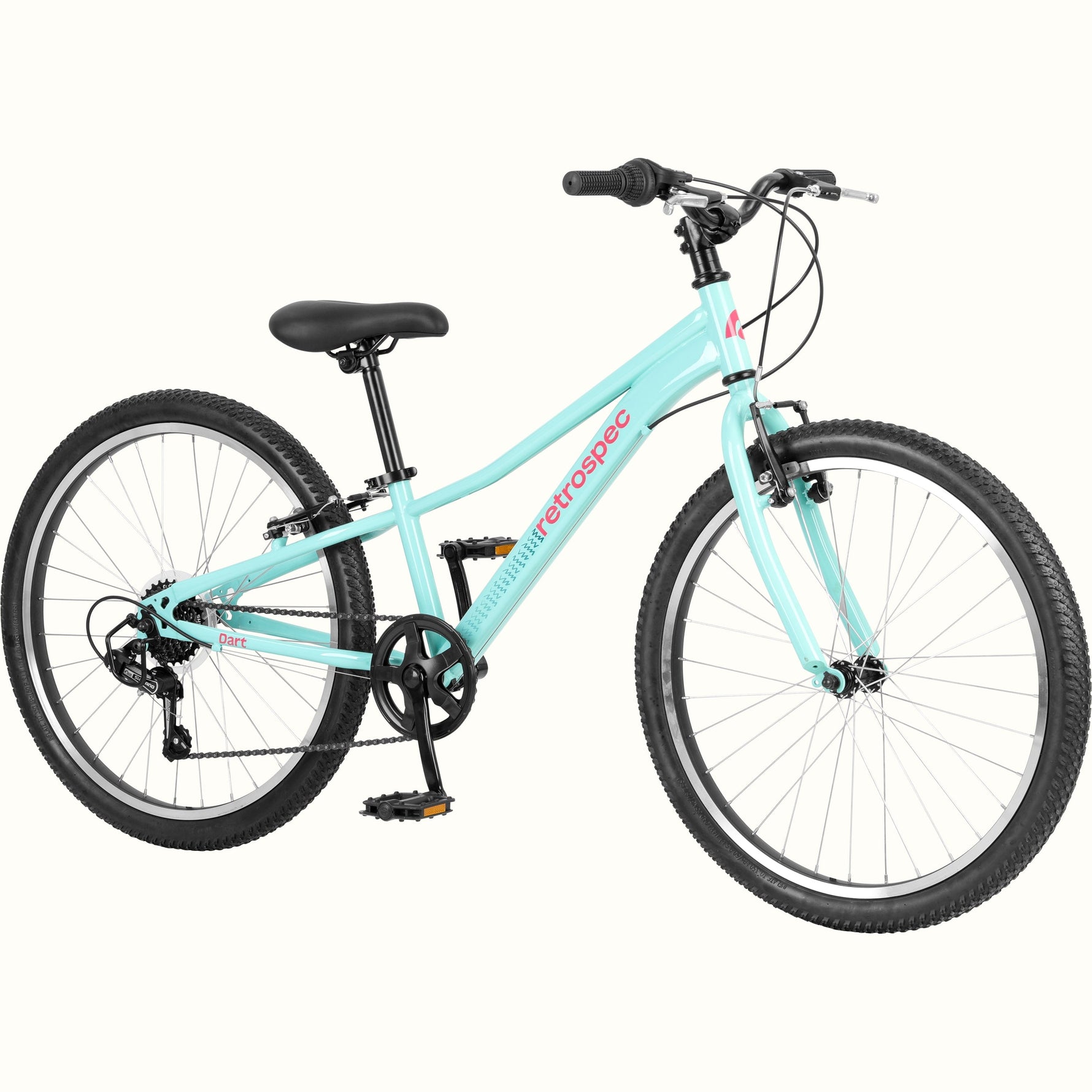Retrospec Dart 24-inch kids mountain bike in seafoam green with 7-speed gearing