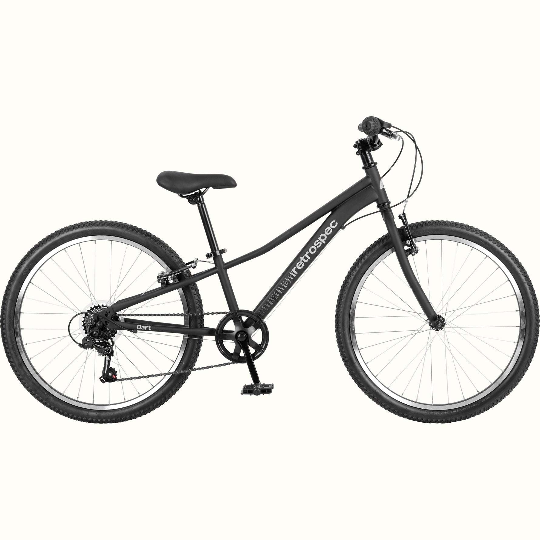 Retrospec Dart 24-inch matte black kids mountain bike with 7-speed gearing
