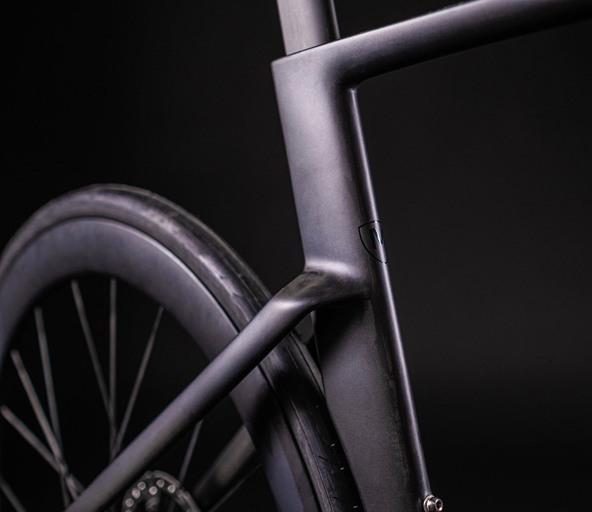 Close-up detail shot of X-LAB AD9 rear triangle and seat tube carbon frame construction
