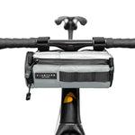 Almsthre compact bar bag in sterling gray mounted on bicycle handlebars