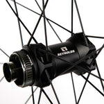 Close-up of Reynolds branded matte black hub with spokes for AR41 wheel set