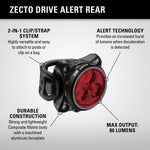 Lezyne Zecto Drive Alert Rear bike light in black with red LED lens, 80 lumens