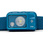 Black Diamond Cosmo headlamp front view showing dual LED lights and brand logo in blue