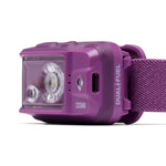 Black Diamond Cosmo Dual Fuel headlamp side angle view showing USB-C charging port in purple