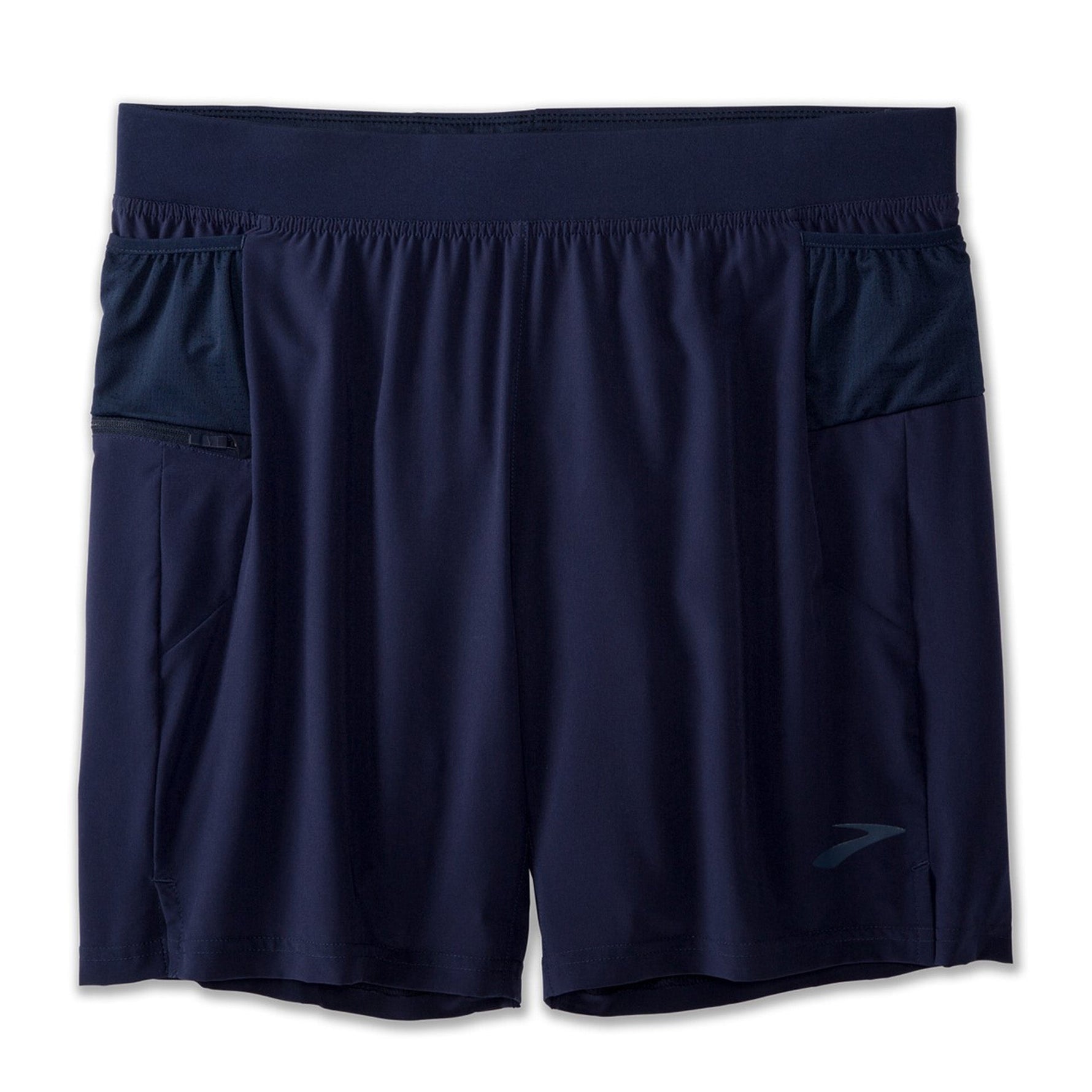 Brooks Sherpa 7 inch men's running shorts in navy blue with elastic waistband