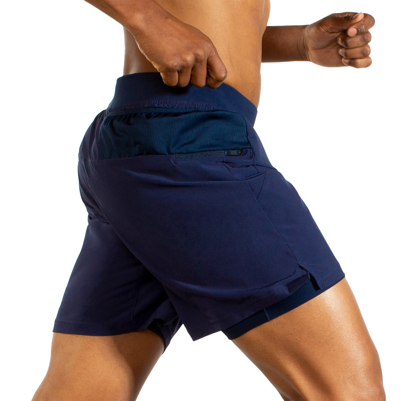 Brooks Sherpa 7 inch men's running shorts in navy blue with back pocket