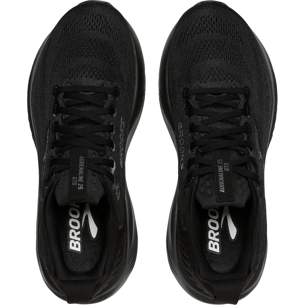 Brooks Adrenaline GTS 25 men's running shoes top-down view showing insole and knit upper in black
