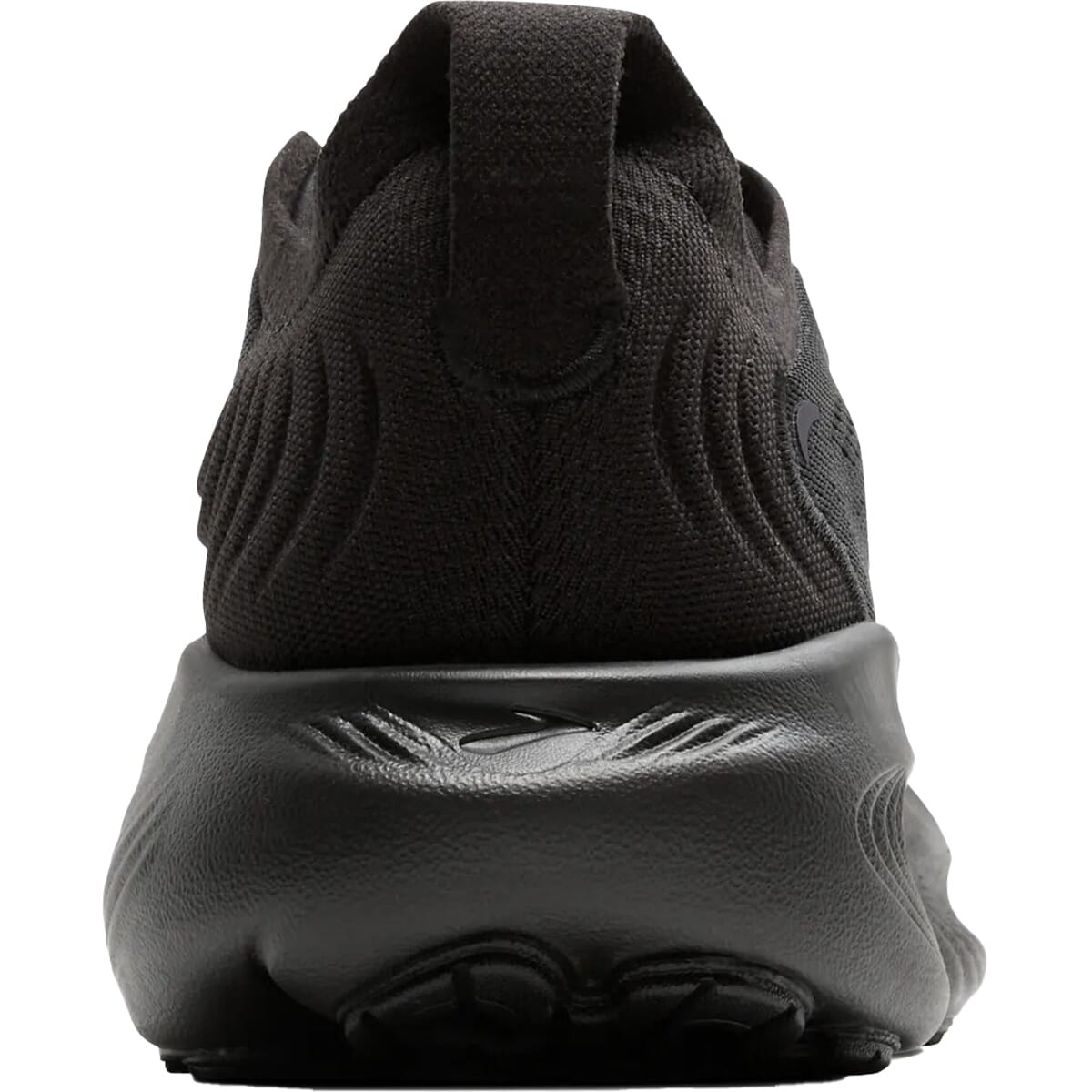 Brooks Adrenaline GTS 25 men's running shoe rear heel view in all-black colorway