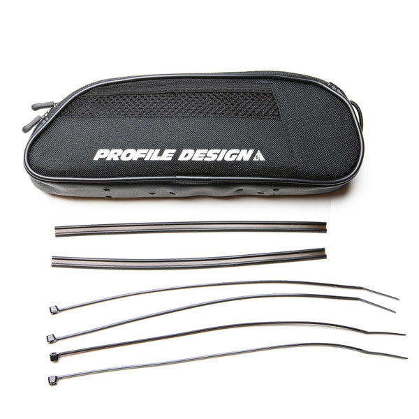 Profile Design Explorer Top Pack black bag shown with included mounting straps and cable ties accessories