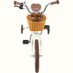 Retrospec Beaumont Mini 16-inch kids bike in eggshell gloss with wicker basket and training wheels