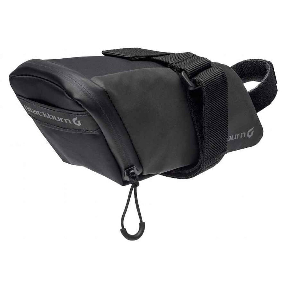 Blackburn black bicycle saddle tool bag with velcro straps and zipper closure