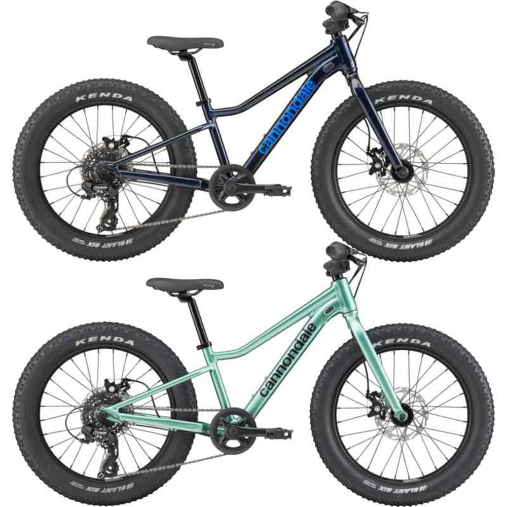 Cannondale Kids Trail Plus fat-tire bike shown in Midnight navy and mint green colorways