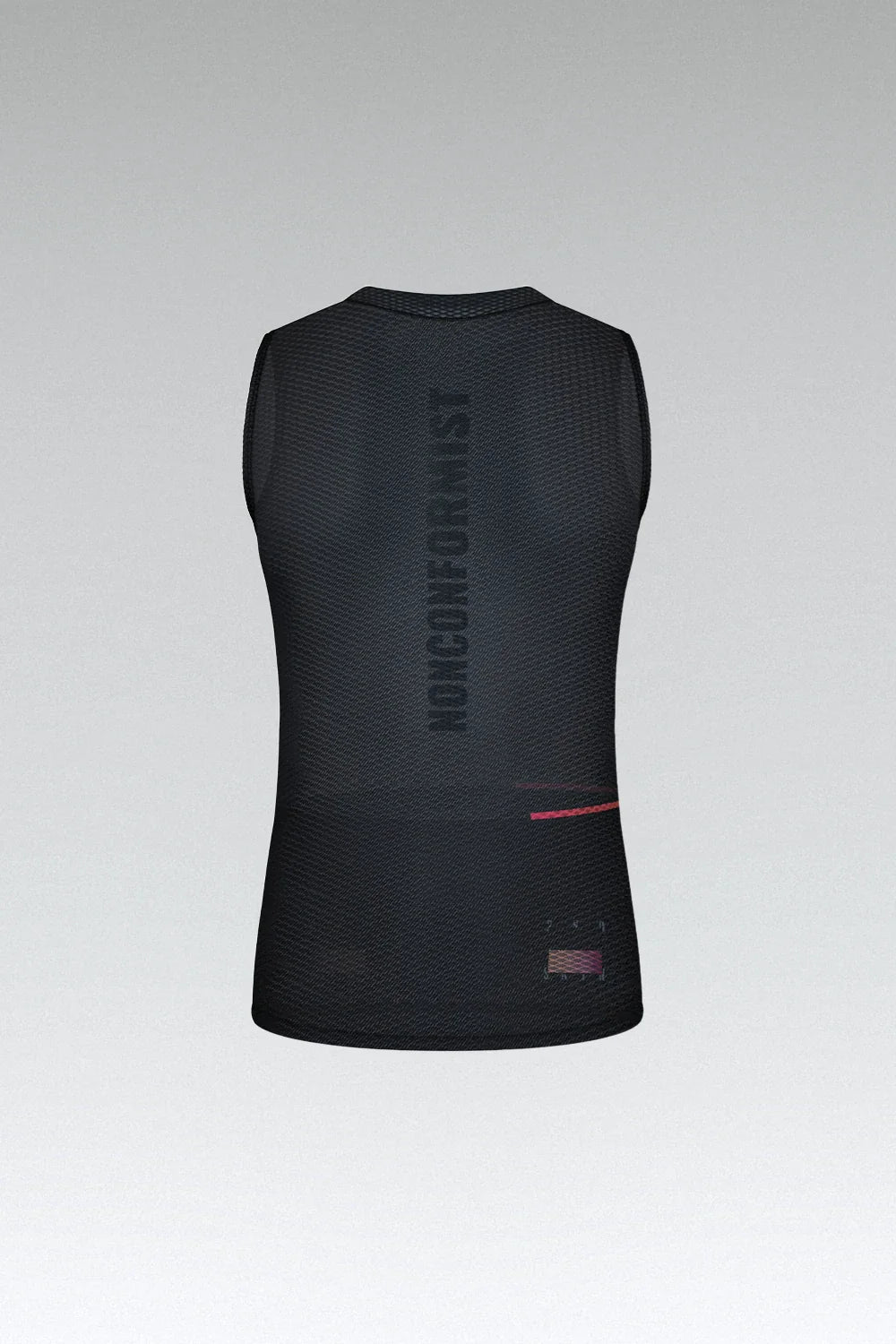 Gobik women's black sleeveless base layer with textured fabric and spine logo