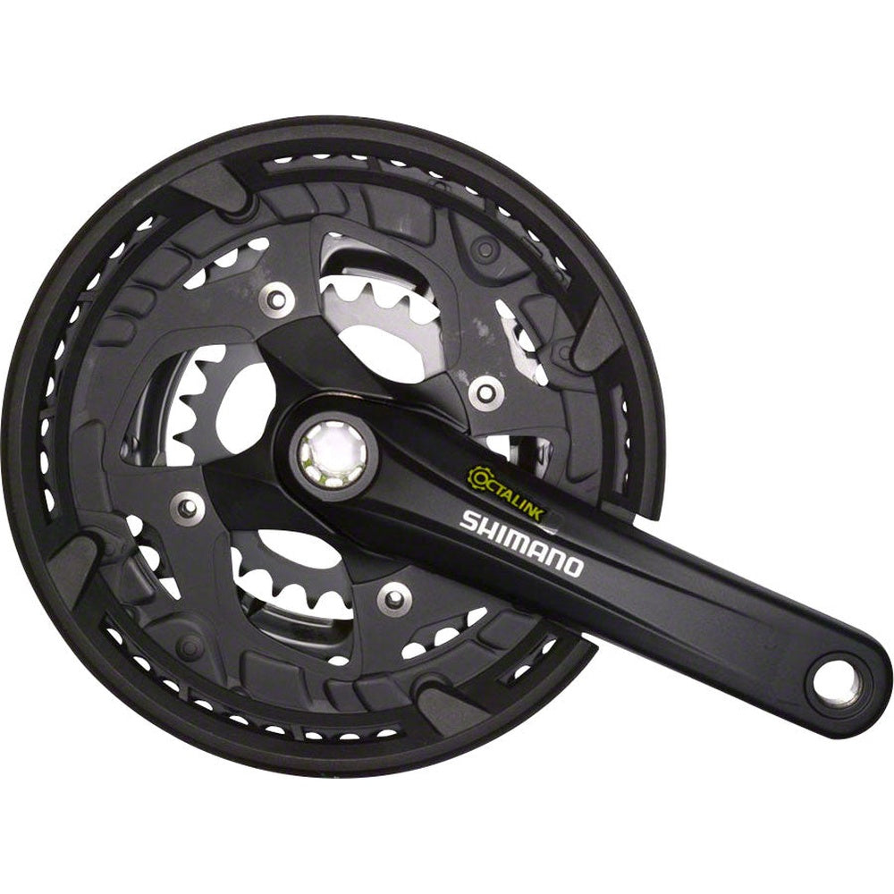 Shimano Alivio FC-T4060 black crankset with triple chainring and protective guard