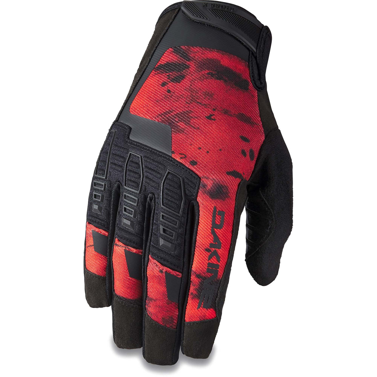 Dakine Cross X men's mountain bike glove in red and black Ashcroft Camo pattern