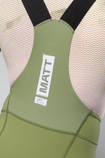 Gobik Matt Men's Bibshort in olive green with black shoulder straps