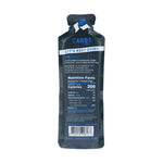 Carbs Fuel Caffeinated Energy Gel single packet showing nutrition facts and ingredients on dark background