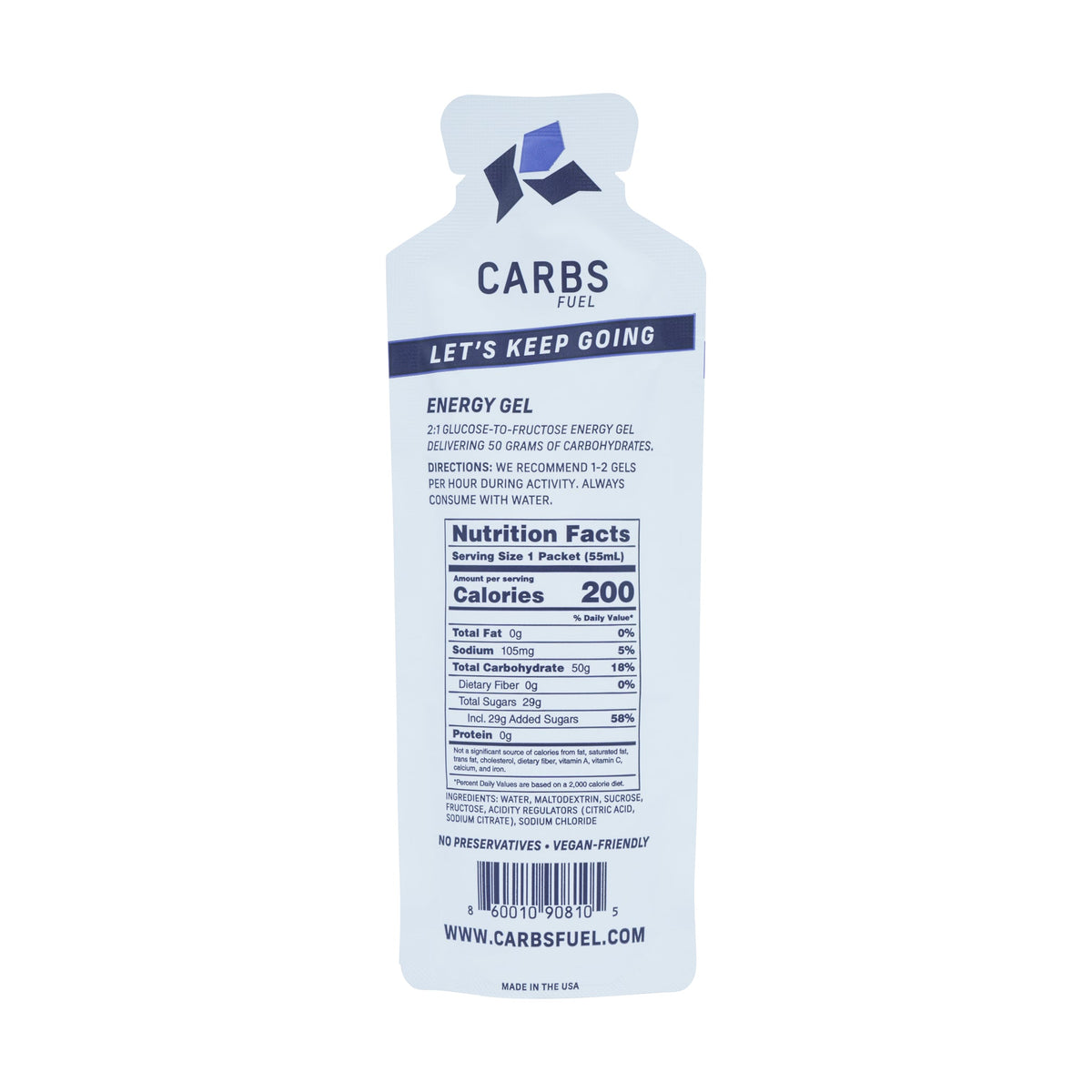 Carbs Fuel Salted Original 50g Energy Gel single packet in light blue packaging
