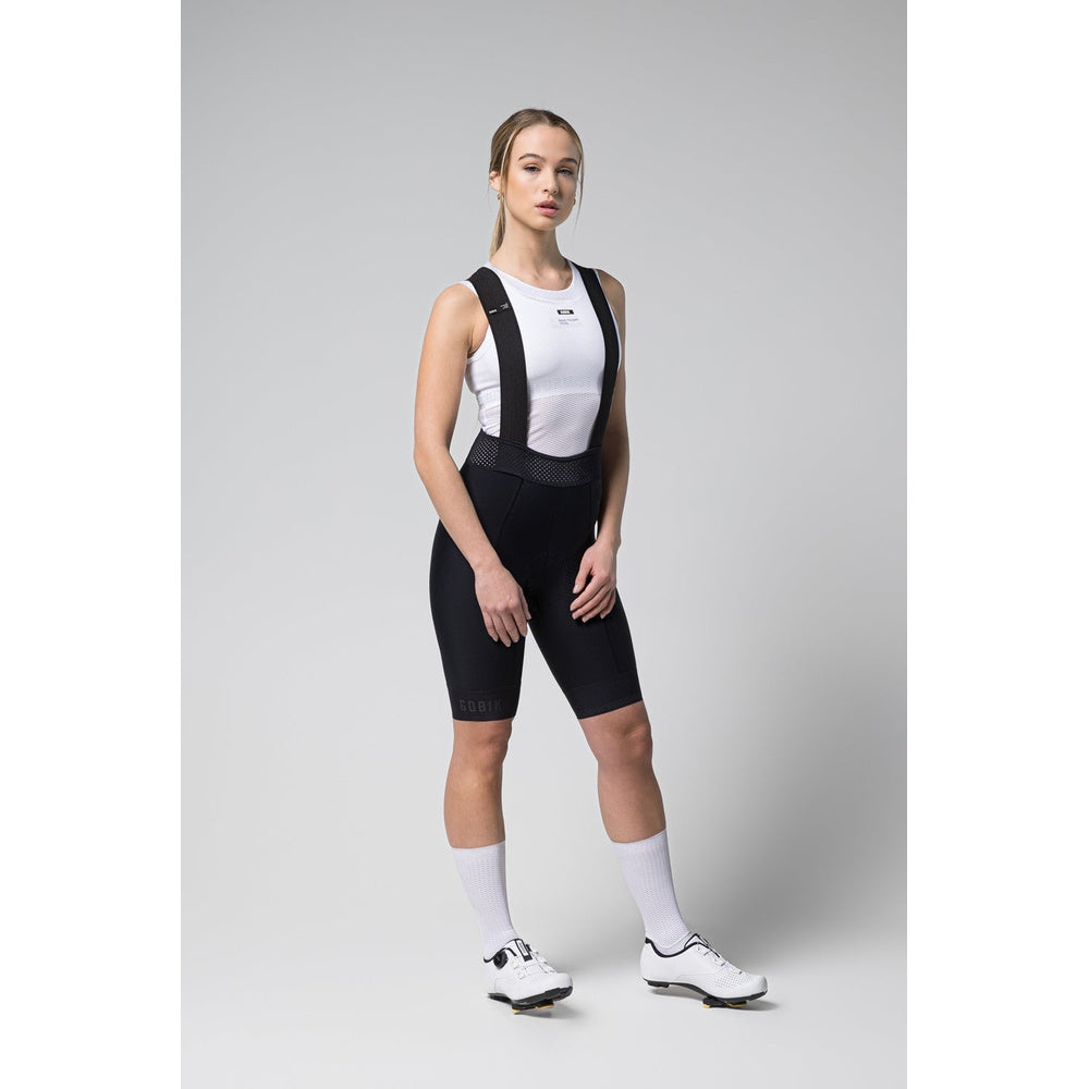 Gobik Limited 6.0 Women's Black Bib Short full front view on model with white base layer