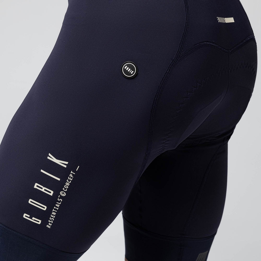 Gobik Matt 2.0 Compact Bib Shorts in navy blue showing logo and branding details