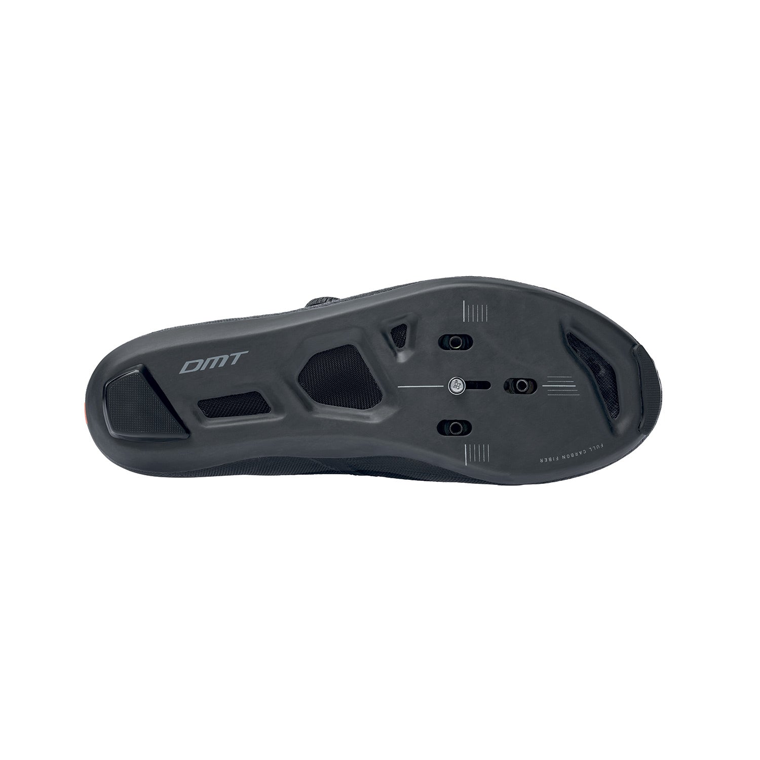 DMT cycling shoe sole in grey with cleat mounting points and ventilation