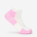 Thorlos women's white and pink ankle walking sock with cushioned heel and toe
