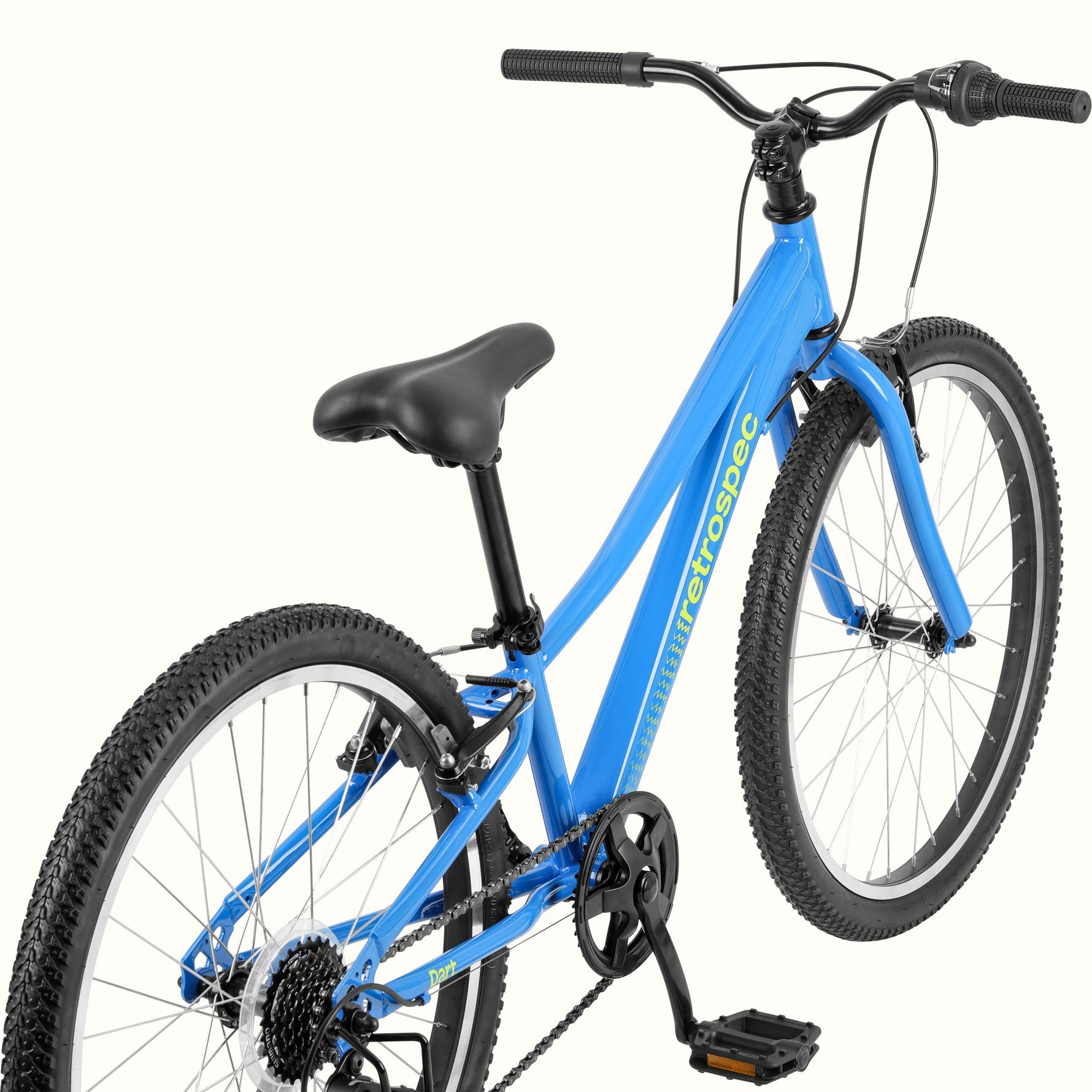 Retrospec Dart 24-inch blue kids mountain bike with 7-speed gearing and knobby tires