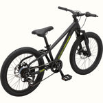 Retrospec Dart Plus 20-inch kids mountain bike matte black, three-quarter rear angle on white background