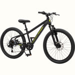 Retrospec Dart Plus kids mountain bike in matte black with green graphics, side view