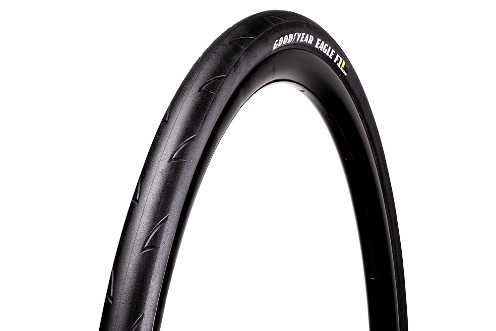 Goodyear Eagle F1 bicycle tire in black with professional studio lighting