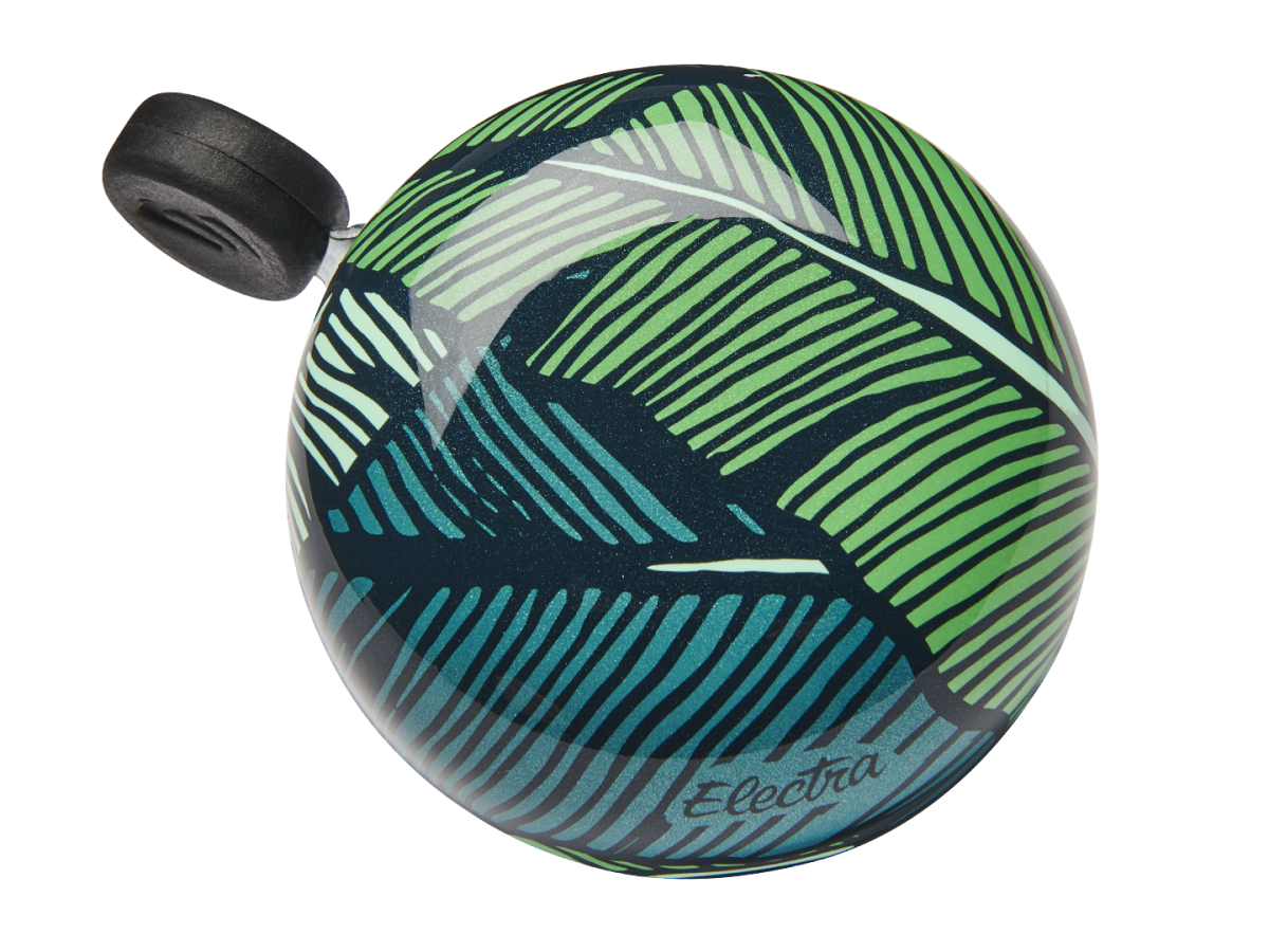 Electra bicycle bell with tropical banana leaf pattern in green and blue gradient