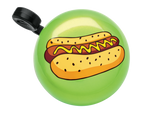 Green Electra bicycle bell featuring colorful hot dog with mustard design