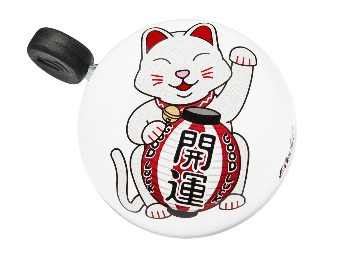 Electra bicycle bell featuring white lucky cat design with Japanese characters