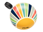 Electra bicycle bell with colorful sun rays pattern featuring yellow center and rainbow stripes