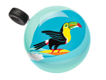 Electra bicycle bell in turquoise with colorful toucan surfing design on clean background