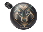 Electra bicycle bell with black background and geometric wolf face design