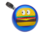 Blue Electra bicycle bell with hamburger design and googly eyes