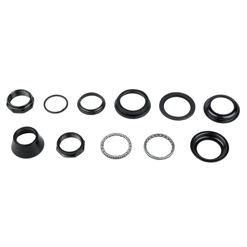 Electra Townie semi-integrated zero-stack threaded headset components laid out in black finish